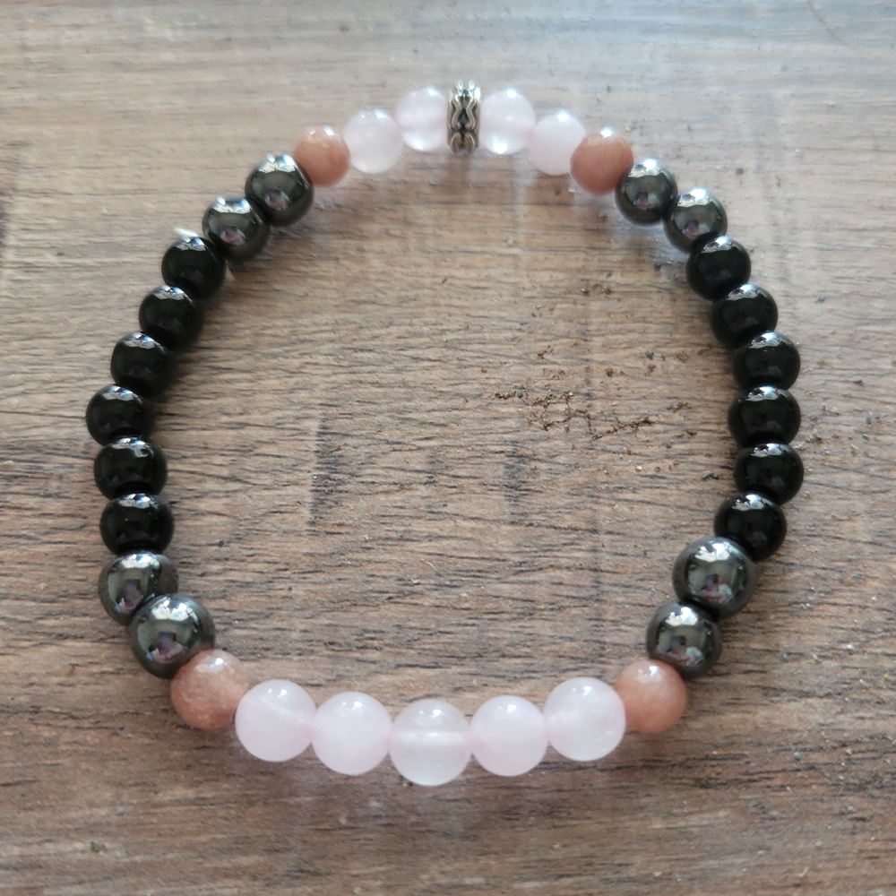 NEW! Rose Quartz & Hematite Beaded Stretch Bracelet - Pink & Black